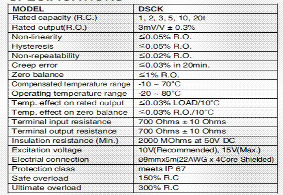 DSCK-2t,DSCK-2t稱重傳感器技術(shù)參數(shù)圖 